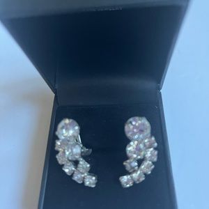 Vintage Woman’s Screw Back Silver Tone Rhinestone, Fancy Earrings